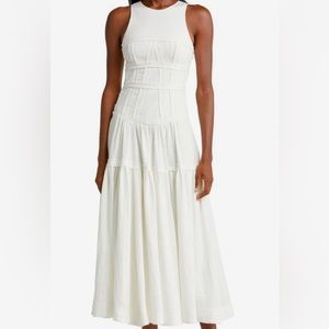 AJE Tidal Corset Linen Blend Midi Dress